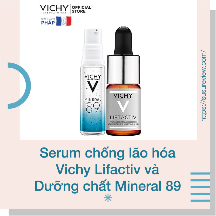 Bộ serum 15% Vitamin C làm sáng cải thiện da lão hóa Vichy Lifactiv và Dưỡng chất Mineral 89